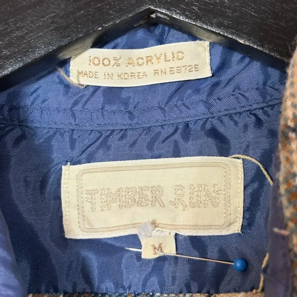 Tan Blue Shacket Pearl Snap Shirt Timber Run Flannel Plaid Boys Medium Vintage